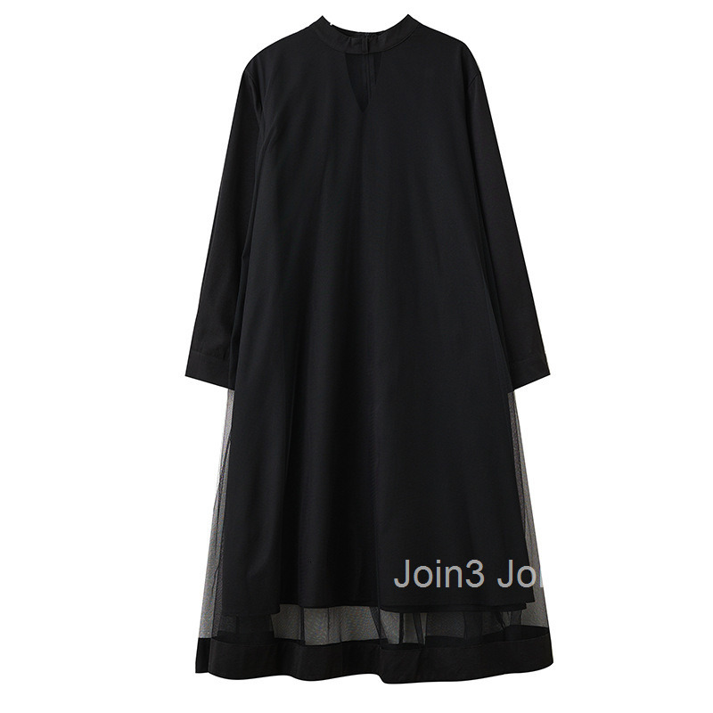 Spring and Autumn New Trendy Big Swing Dress Fashion V-neck Casual Mesh Splicing Loose Dress