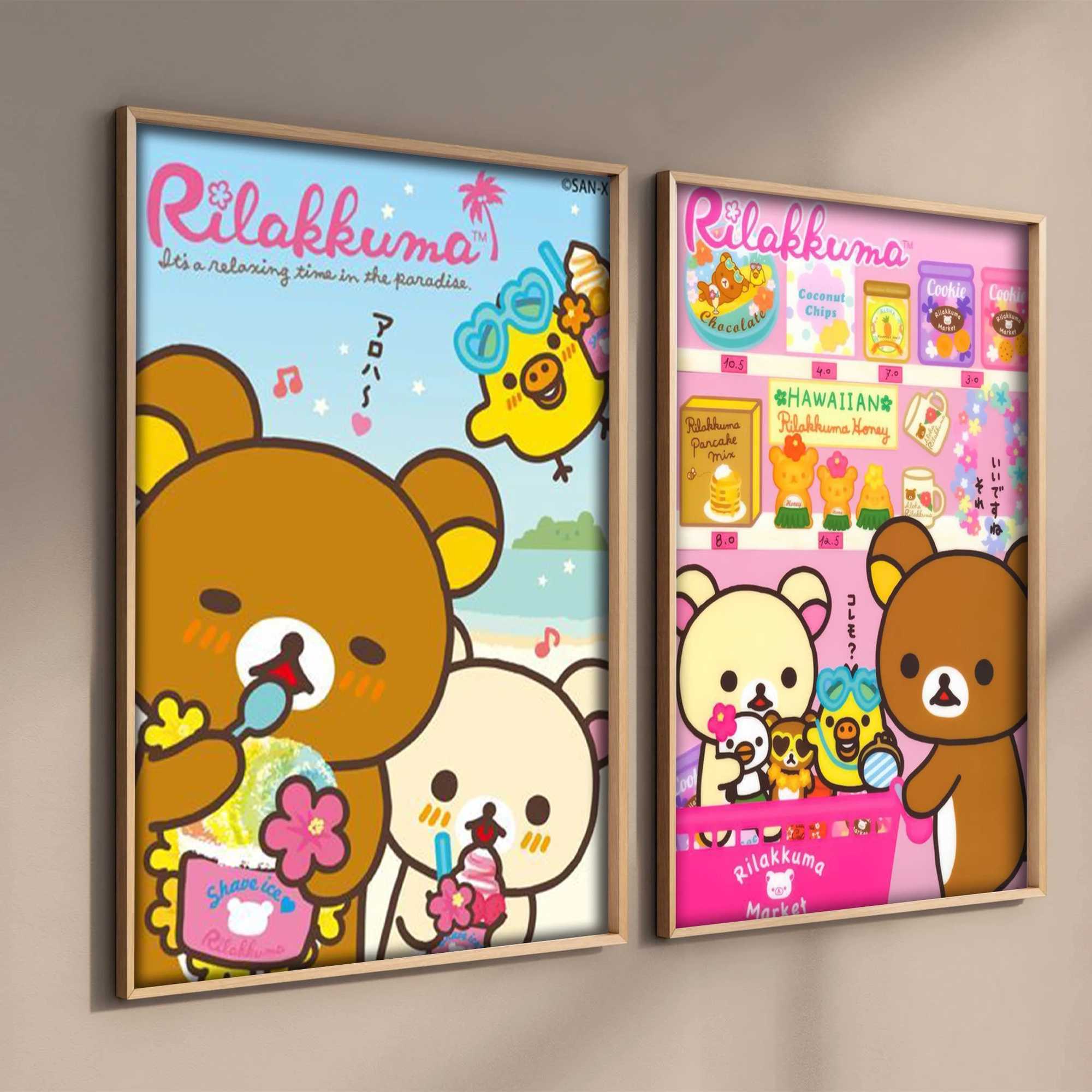 Japan Anime Cute Cartoon Rilakkuma Poster For Wall Art Canvas Print Manga Bear Chick Cat Reading Nursery Kids Kawaii Ro Decor Y250218