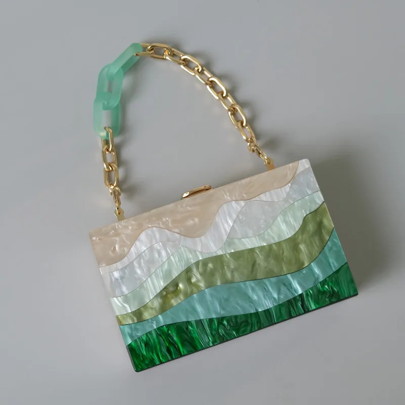 Trendy Bags Fashion Women Handbags Green Beige Striped Acrylic Party Evening Bag Woman Casual Cute Box Clutch Purse 250221