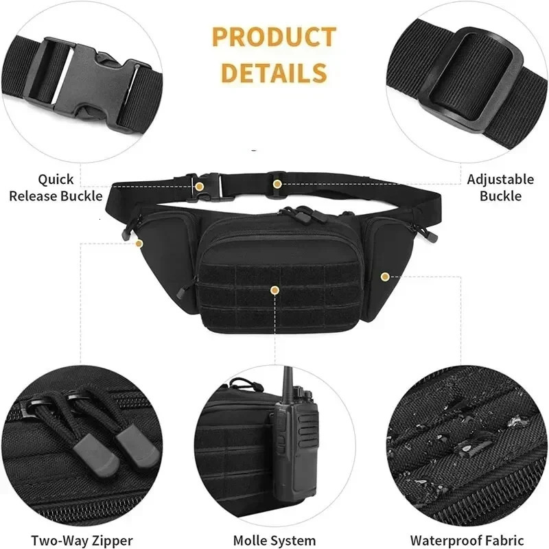 Tactical Multi-function Waist Pack Fanny Packs for Men Nylon Shoulder Hiking Mobile Phone Bag Sports High-capacity Waist Bag 250221
