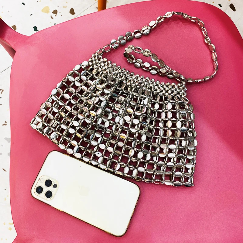 Lady Evening Bags For Women Handbags And Purses In PVC Cross Weave Shiny Hollow Out Small Shoulder Bag 250221