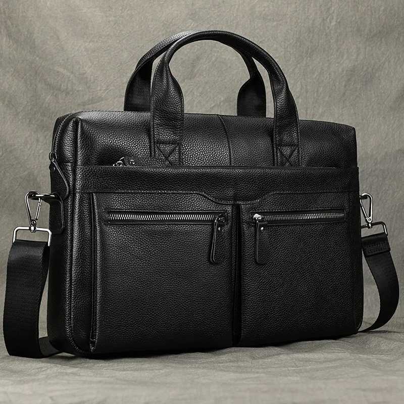 Mens Business Briefcase Fit 15 PC Genuine Leather Handbag Real Leather Male Laptop Handbag A4 Office Man Crossbody Bag Z250220