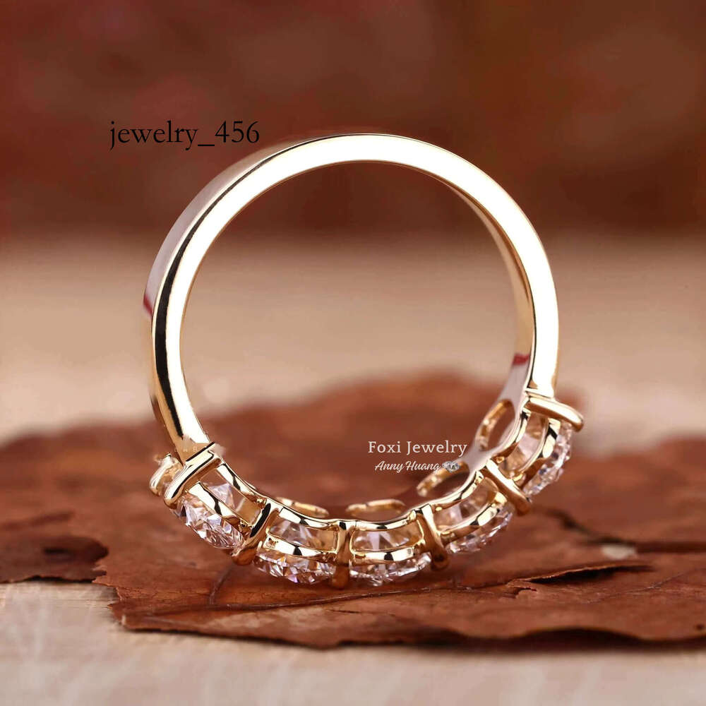 Sier Jewelry Yellow Gold Oval Cut Five Stones Lab Grown Dia Wedding Ring Bg VVS Moissanite Eternity Rings for Women