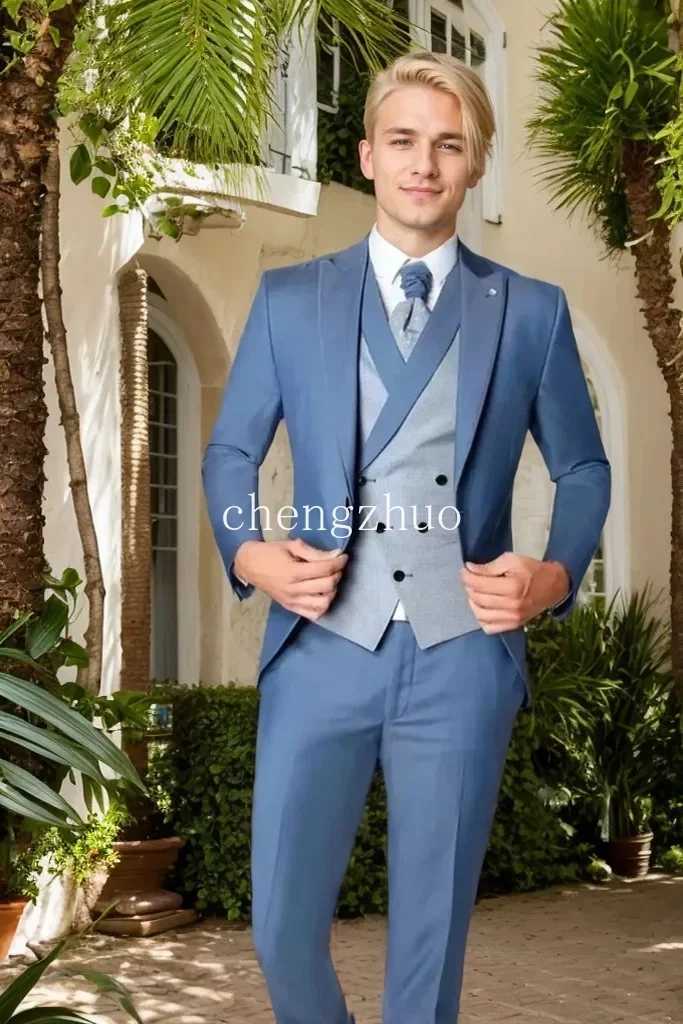 Casual Slim Fit Mens Suits 3 Pieces Blazer Vest and Pants Set Peak Lapel Tuxedo Suits for Men Wedding Dresses BusinessXJ250222