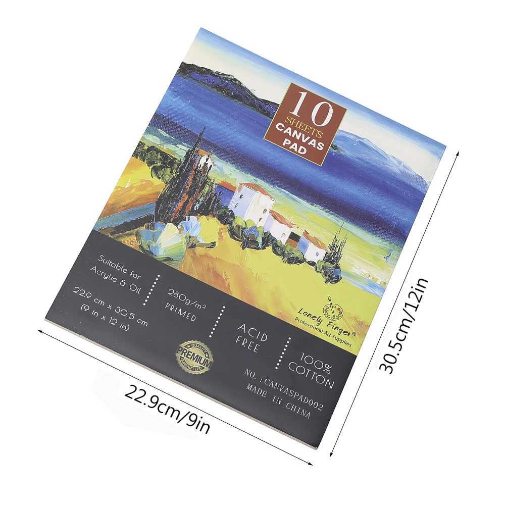 10 Sheets 9 x 12 280g Primed Acid- Canvas Paper Pad for Acrylic and Oil Painting Art Supplies for Mixed Media Techniques Y250218