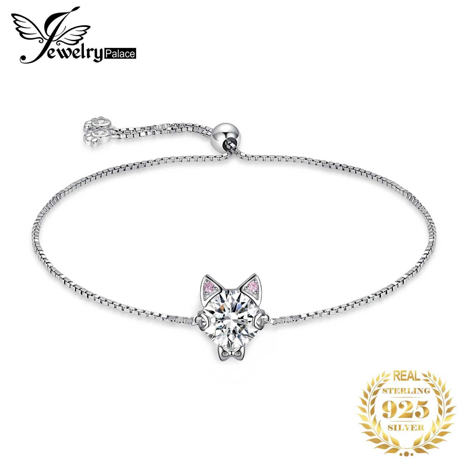 JewelryPalace newly arrived Love Cat 1.7ct round gemstone 925 sterling silver adjustable link bracelet womens exquisite jewelry gift W250221