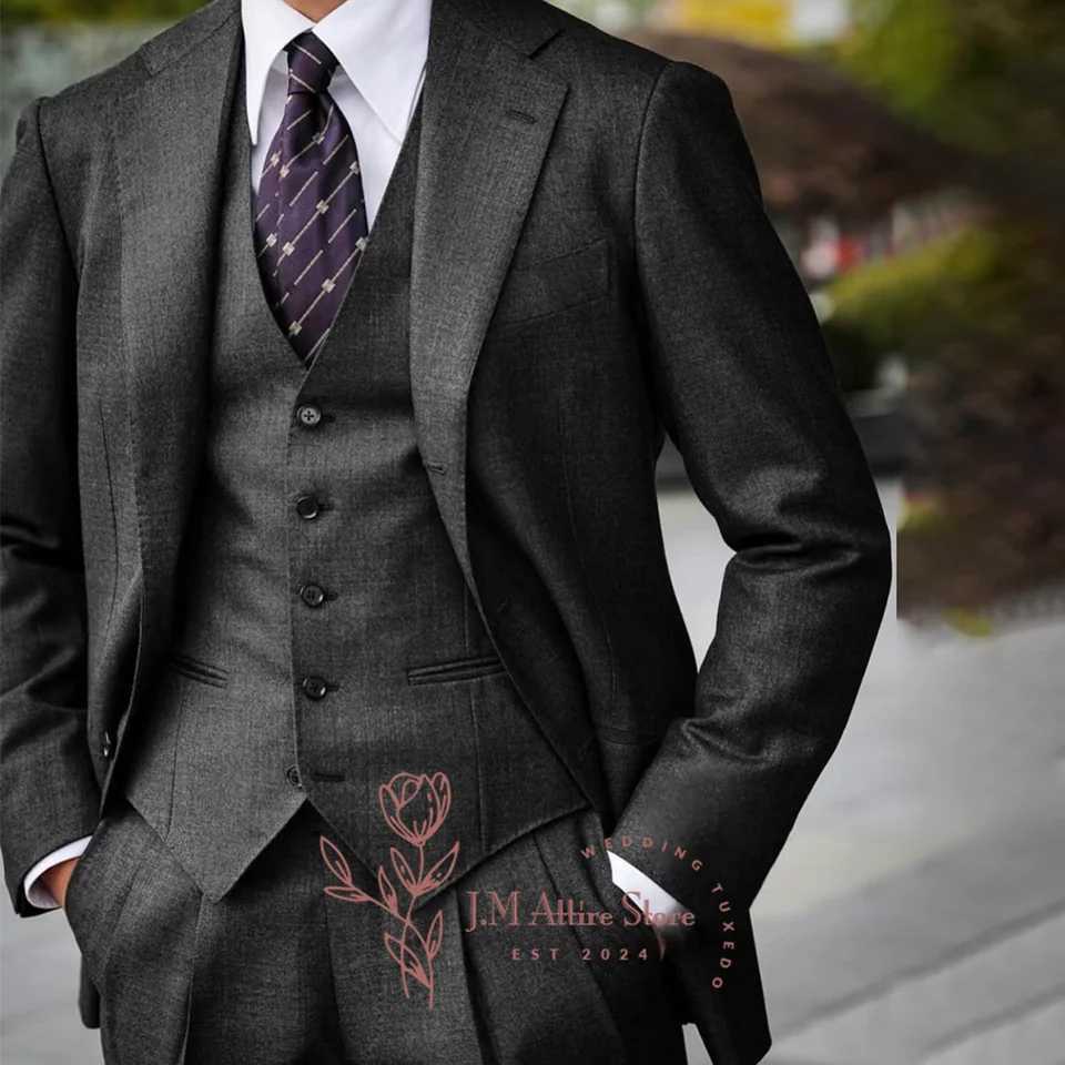 Black mens 3-piece suit jacket vest pants notch lapel classic set for wedding groomsman prom dinner party meeting custom tuxedoXJ250222