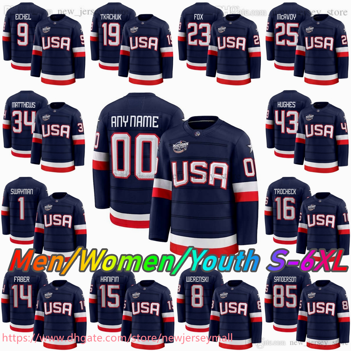 Custom S-6XL 2025 4 Nations Face-Off USA Hockey Jersey National 12 Matt Boldy 9 Jack Eichel 29 Brock Nelson 23 Adam Fox 19 Matthew Tkachuk Quinn Hughes Jerseys