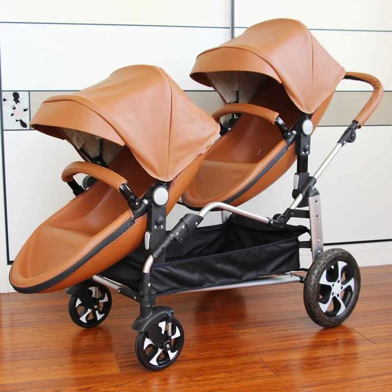 New Eggshell Twin Stroller Two-way Twin Stroller 2-in-1 Twin Childrens Stroller Double Sleeping Basket with Adjustable AngleXJ250623
