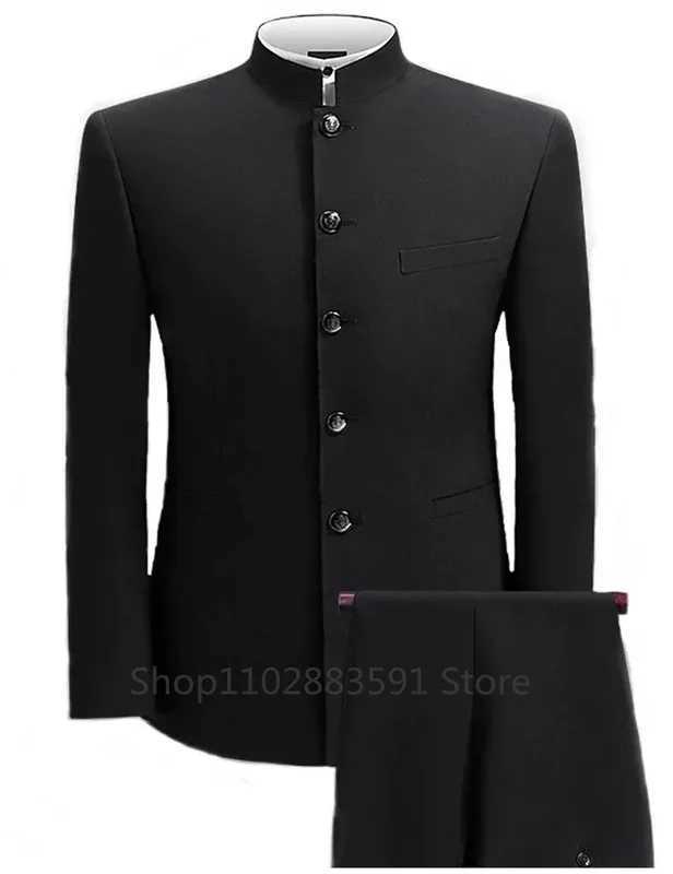 2 Pieces XS-5XL Formal Mens Busines Blazer+Pants Stand Lapel Pants Mens Jacket Flat Suit Slim Fit Coat Groomsmen PartyXJ250222