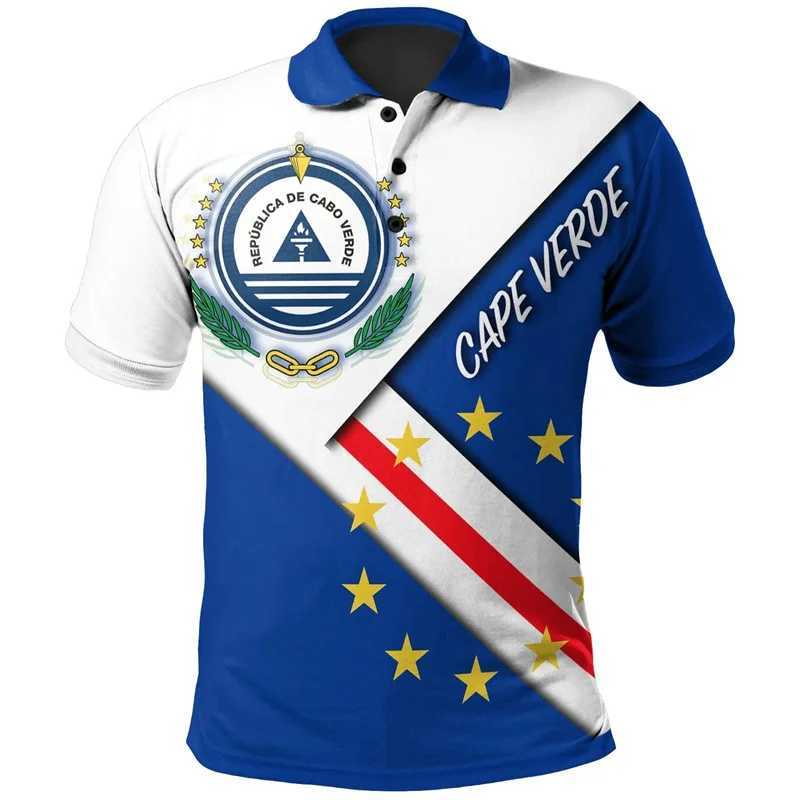 Men's Polos Cape Verde Flag Map 3D Printed Polo Shirt The RepublicOf Cape Verde Coat Of Arms Graphic Polo T Shirt Vintage Mens Clothing Polo z250