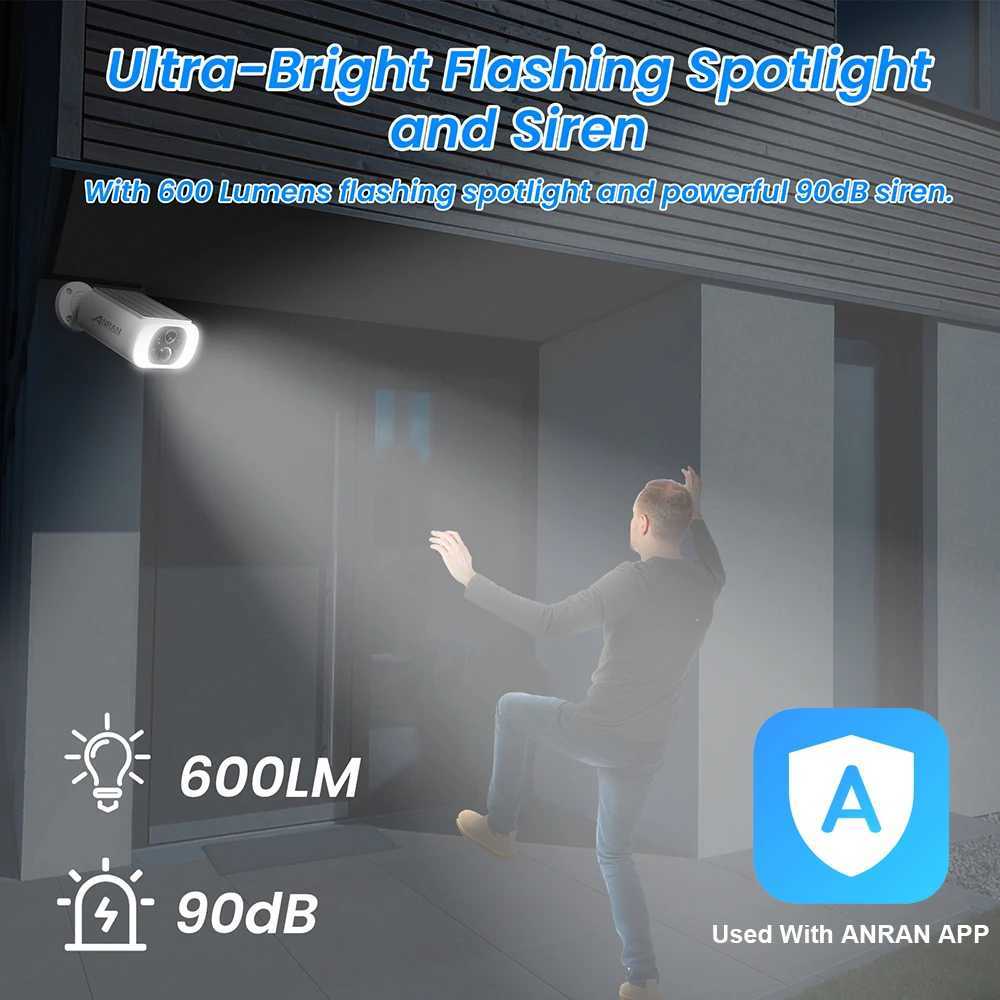 ANRAN Outdoor Solar Security Camera with Battery P 2.4G WIFI Camera Battery Cloud Storage Color Night Vision Cant Add NVR Z250222