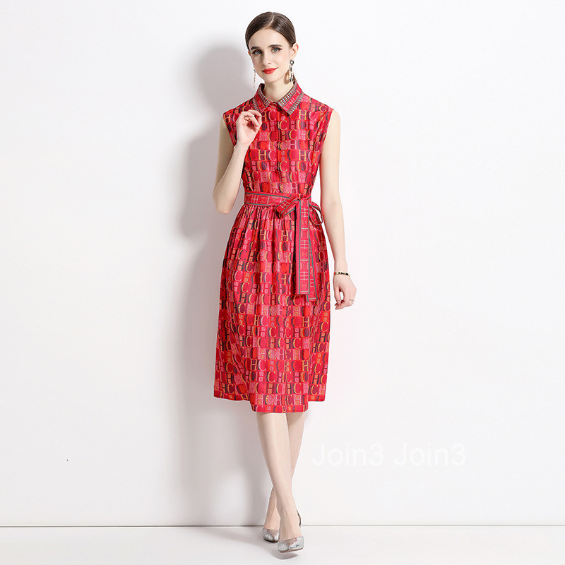 Fashionable Waist Cinching Slimming Positioning Printed Sleeveless Dress