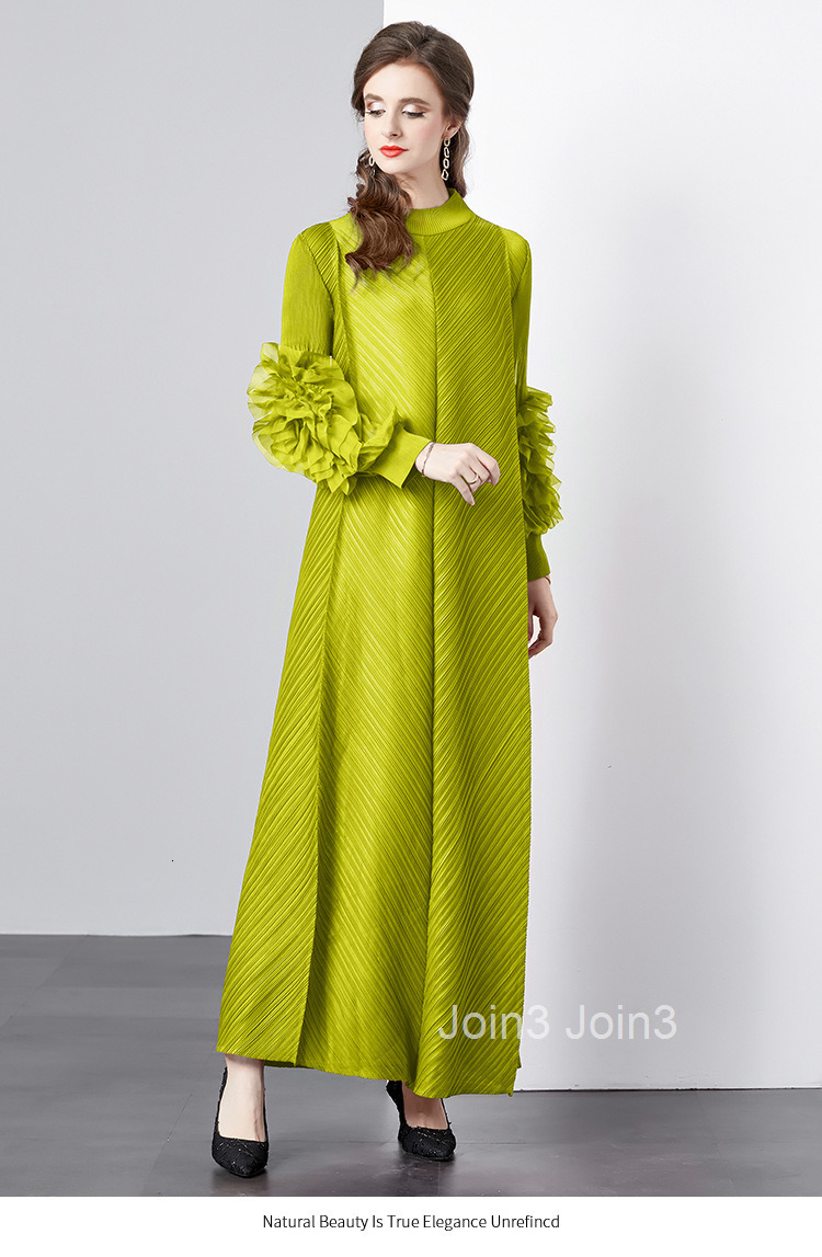 Floral Long Dress for Spring and Summer Solid Color Temperament Long Loose Plus Size Dress Pleated for Women