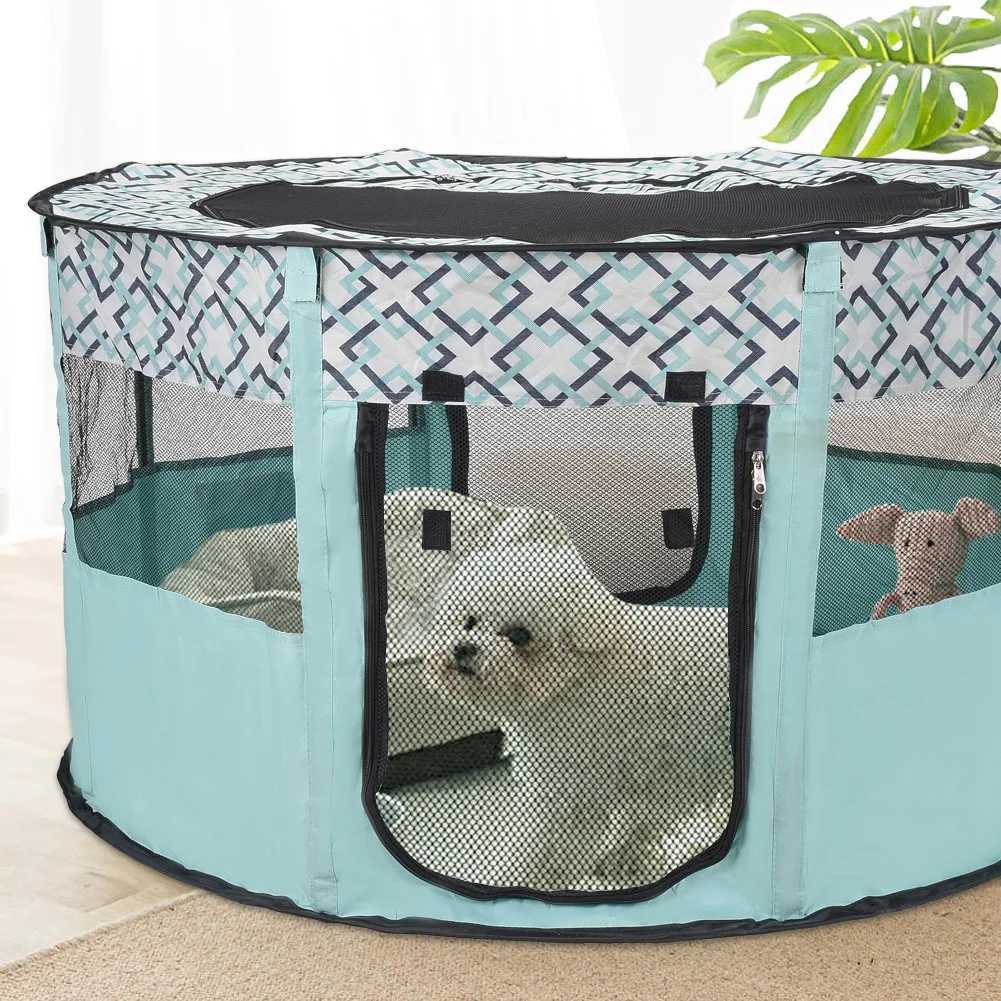 Dog Crates Kennels Indoor Pet Delivery Room Large Play Pen Folding Pet Tent Dog Cats House Octagonal Cage Tent Playpen Kennel Easy Operation Fence H25