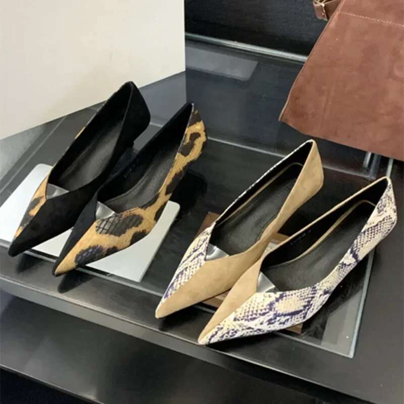 Elegant Leopard Print Low Women Pumps Sexy Pointed Toe Kitten Heel Mules Shoes Comfort Casual High Heels Atos De Mujer