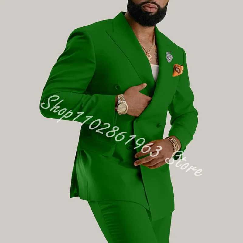 New Fashion Men Suits Peak Lapel Double Breasted 2 Pieces Best Men Groom Wedding Party Tuxedos Blazer Pants Mens SuitsXJ250222