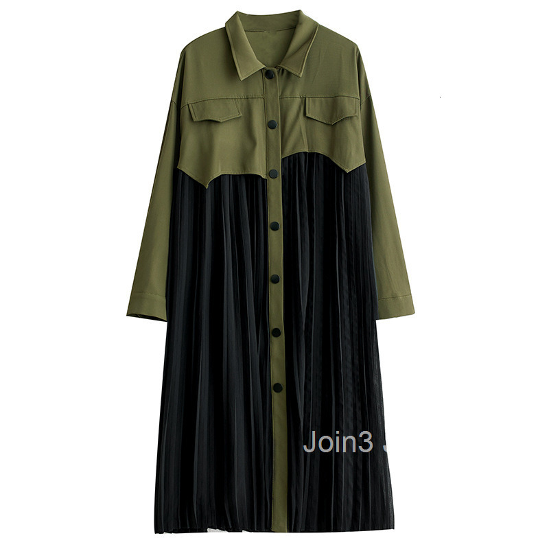 autumn new niche long sleeved shirt skirt loose patchwork pleated dress fashionable contrasting mid length skirt