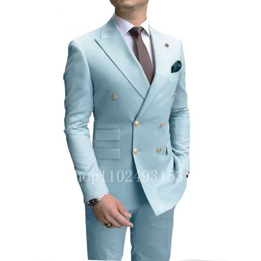 New Fashion White Male Suits Slim Fit 2 Pieces Double Breasted Elegant Formal Best Men Male Wedding Suits Set Costume HommeXJ250222