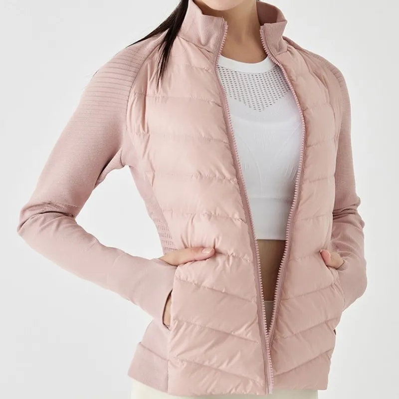 A New Yoga Jacket For It All Jackets High-End Women's White Goose Down Lightweight Jogger Sweatshirts Mock Neck Zipper Long-Sleeve Winter Running