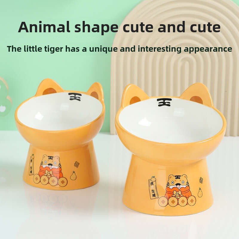 Tilted Cat Food Bowl - Whisker Friendly, Anti Vomiting, Slanted, Cat Bowl, Orange