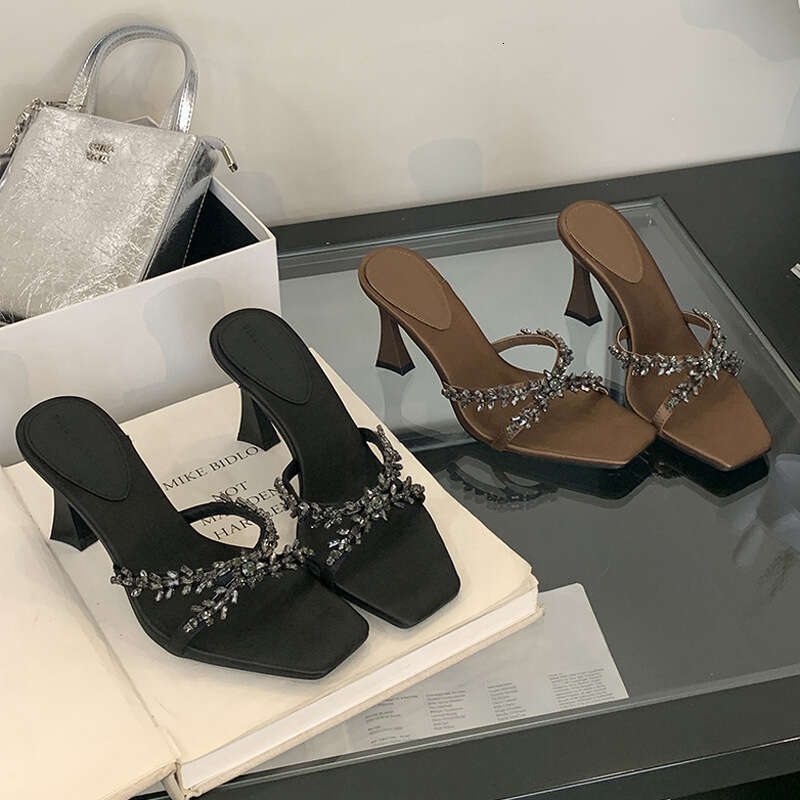 High Heel High Heeled For Women In The Spring Of Korean Fashionable Square Toe Fairy Style With Skirt And Cool Slippers