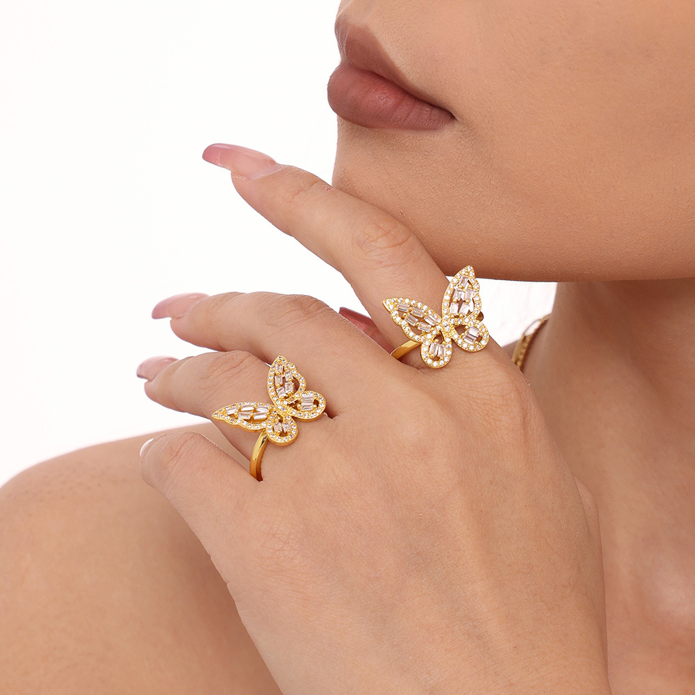 Elegant Sterling Silver Butterfly Ring Featuring Dazzling Cubic Zirconia for Ladies