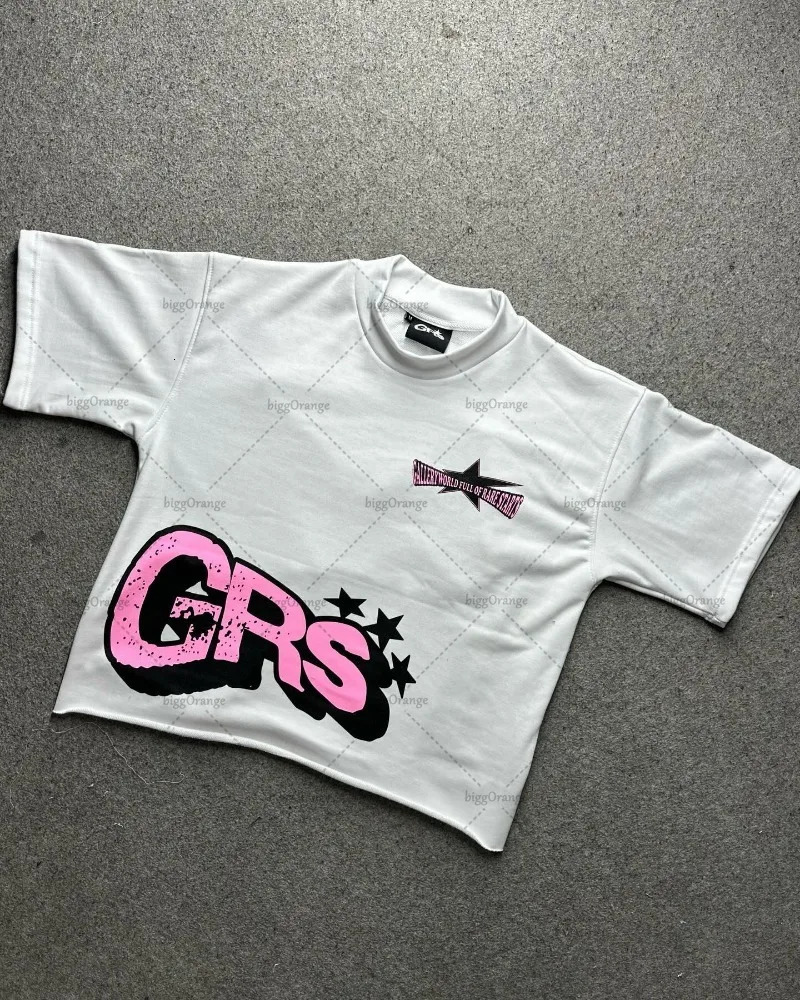 Hiphop Trendy Streetwear Tops Men Y2K Harajuku Pink Letter Print Oversized Tshirt Retro Loose Casual Cotton Shortsleeved 250226