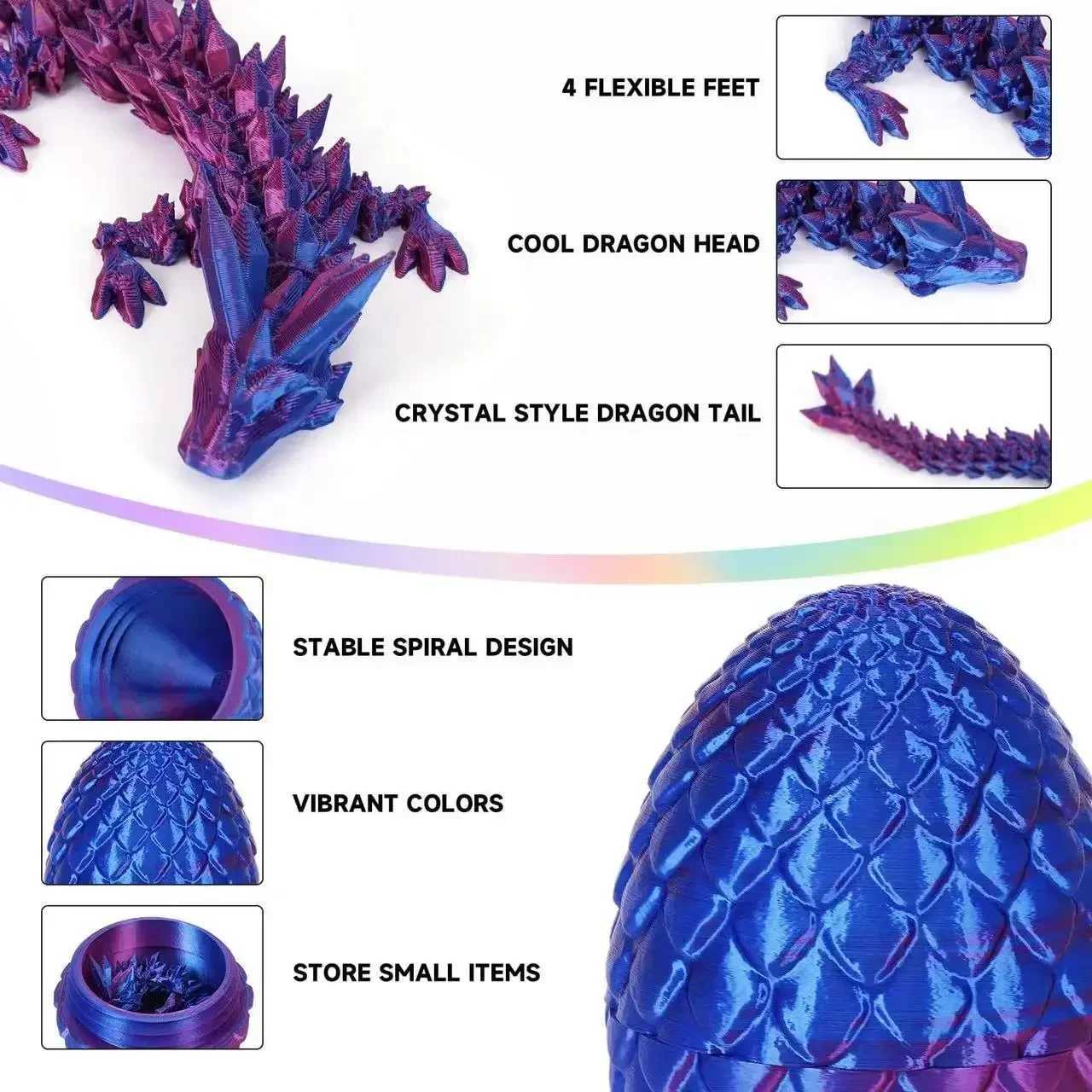 3d Printed Figurine With Eggs Gradient Crystal Articulated Flexible Movable Goint Ornaments 22cm Dragon Gifts Free shipping