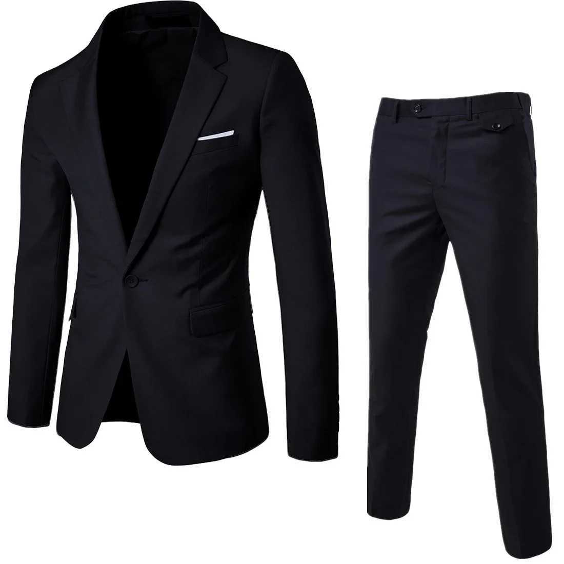 Mens Blazers 3 Pieces Sets Elegant 2 Suits Wedding Luxury Business Jackets Vest Pants Blue Coats 2023 Formal KoreanXJ250222