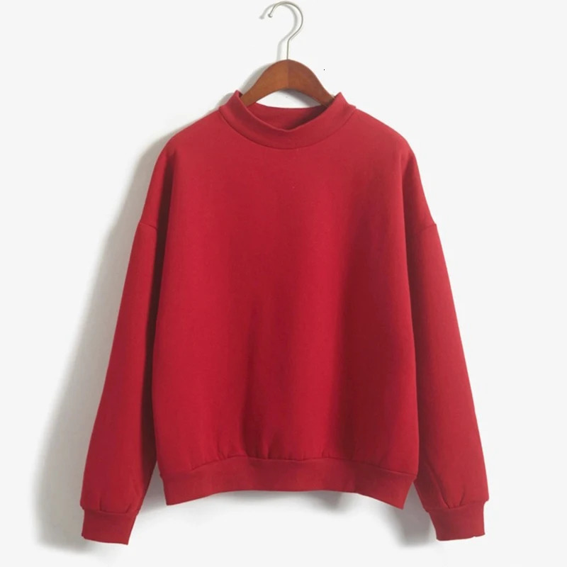 Fleecing Half High Neck Long Sleeve Casual Top For Women Clothing Autumn Winter Trend Solid Simple Pink Sweatshirts Basic 250222