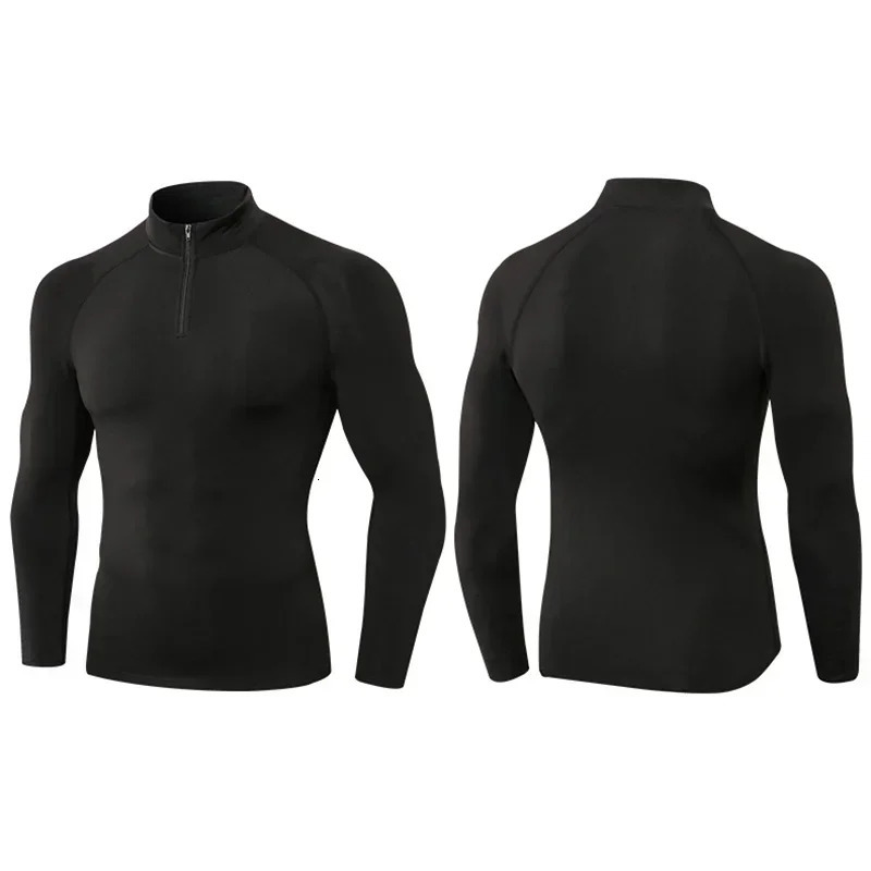 Mens Compression Sports Shirts Fitness Tight Long Sleeve Running Training Jogging Gym Sportswear Quick DryHalf Zipper Tops 250219