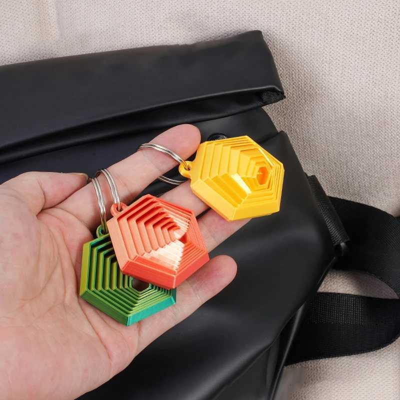 Novel Creative 3D Printing Hexagonal Stress Keychain Funny Gadgets Sensory Toys Childrens Toy Birthday Gift Free shipping