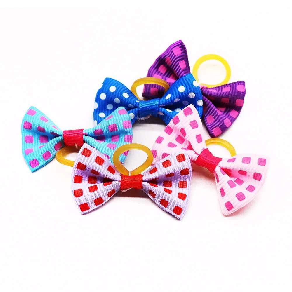 100PCS Puppy Bow Handmade Movable Grooming Hair Accessories Bows With Rubber Band For Small Dog and Cat Pet Products