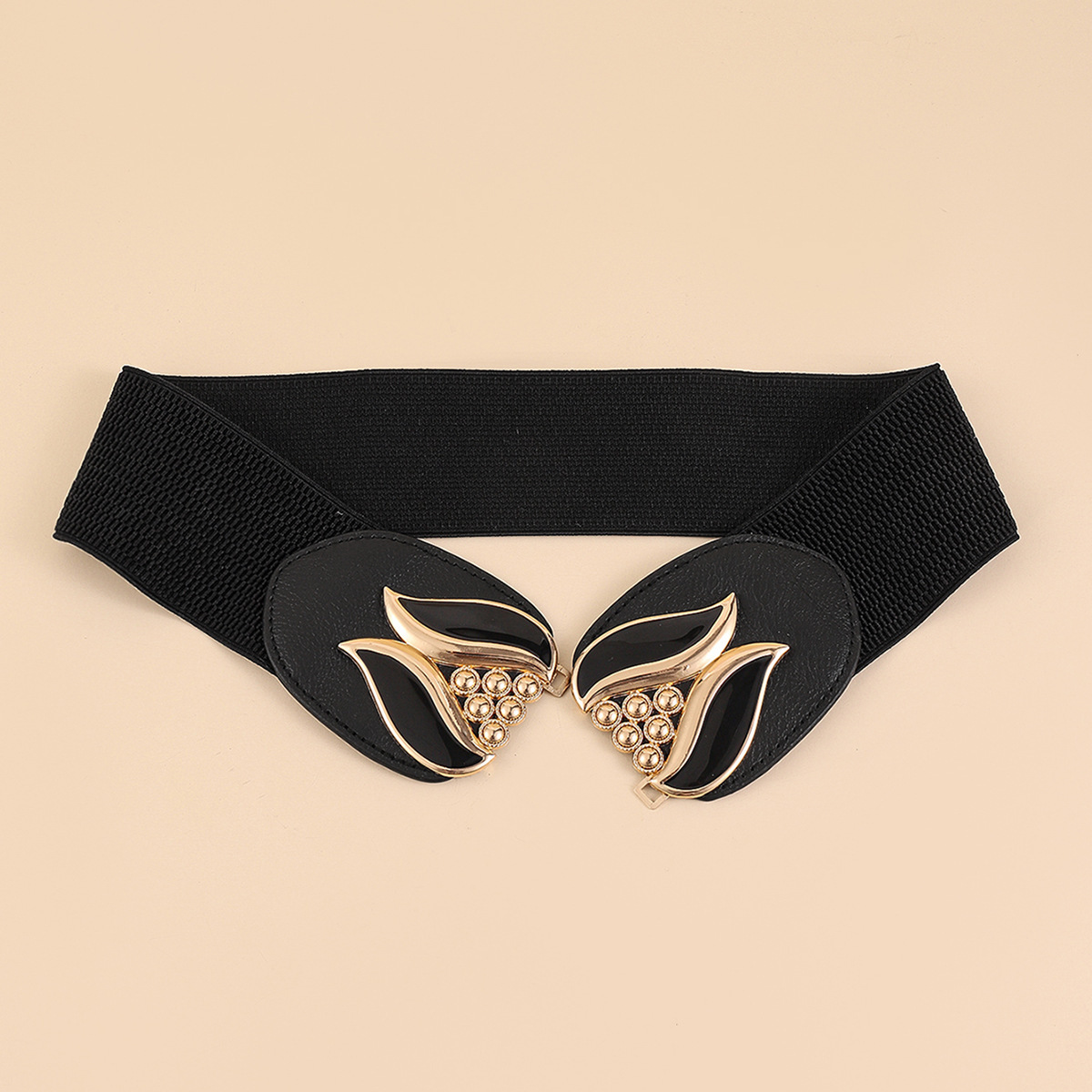 Ripple Flower Button Elasticized Wide Waistband Belts Decorative belt