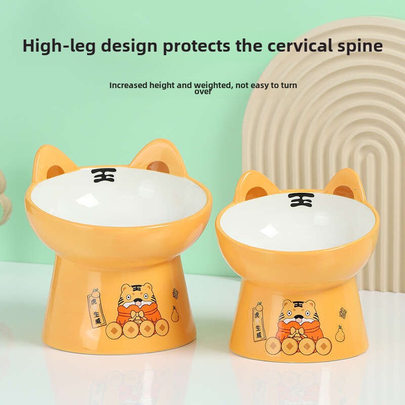 Tilted Cat Food Bowl - Whisker Friendly, Anti Vomiting, Slanted, Cat Bowl, Orange