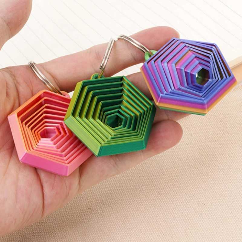 Novel Creative 3D Printing Hexagonal Stress Keychain Funny Gadgets Sensory Toys Childrens Toy Birthday Gift Free shipping