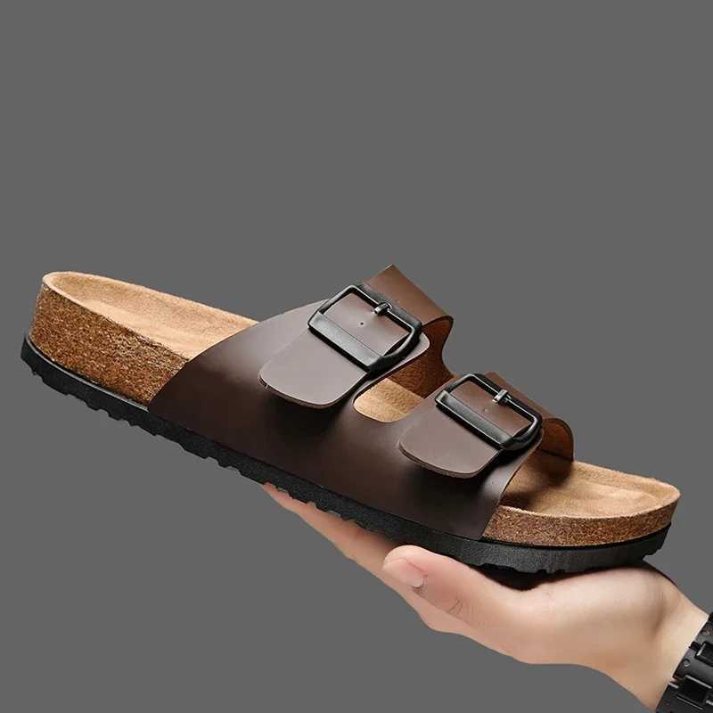 2024 new leather cork Herringbe mens and couples slippers summer M ller slippers Fi casual beach sandalsXJ250326