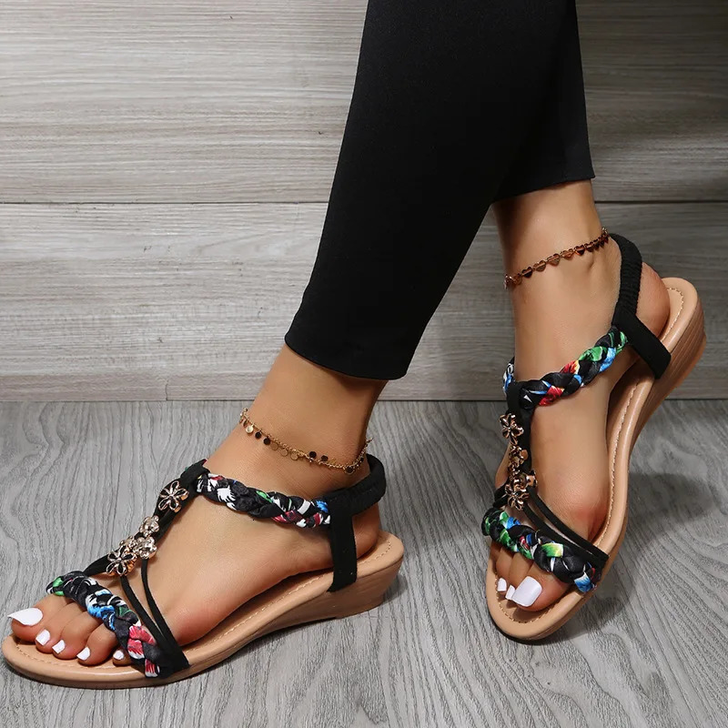 Womens Wedge Bohemian Sandals Summer 2023 Open Sandals Low Boot Sandals Casual Womens Sandals Mujer Verano 250218