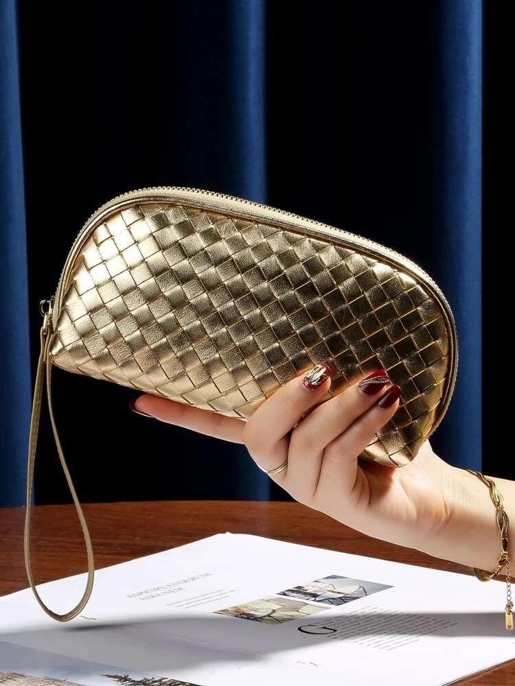 Woven Genuine Leather Lady Handbag Large Capacity Coin Purse For Women 2024 New Sheepskin Phone Clutch Bag 45