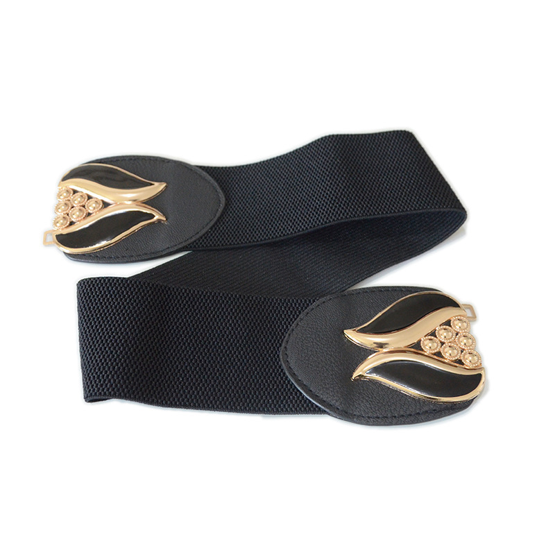 Ripple Flower Button Elasticized Wide Waistband Belts Decorative belt