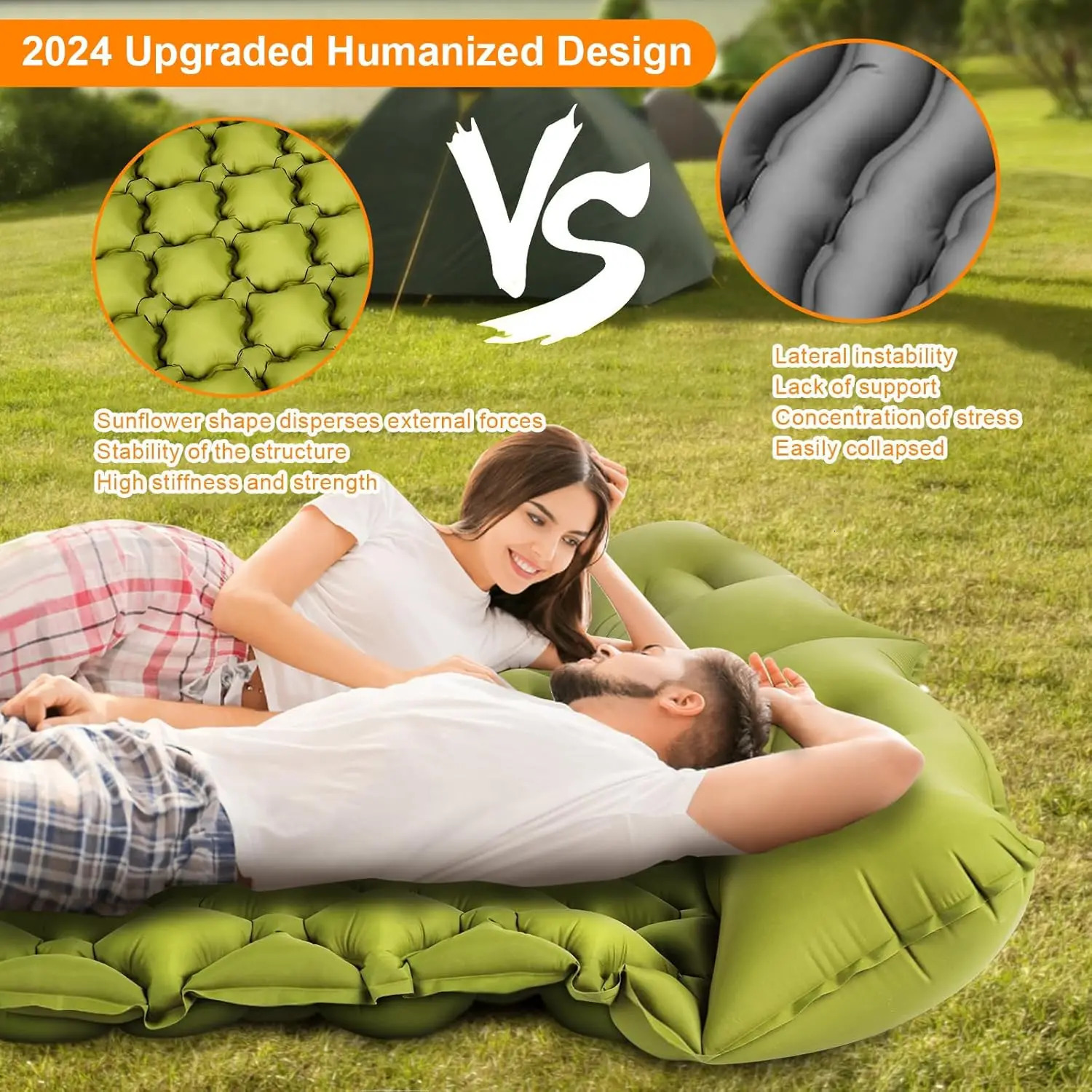 Camping Air Matt Double Sleeping Pad Inflatable Air Mat with Pillow Air Mattress Nature Hike Waterproof Folding Sleeping Mat 250221