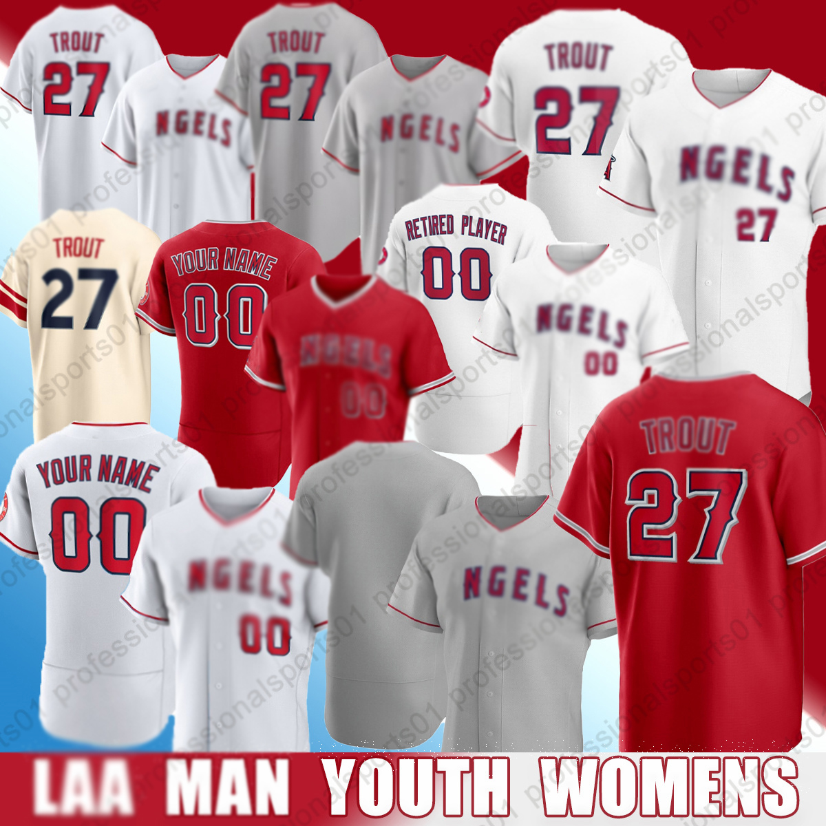 #27 Mike Trout Jersey #14 Logan O'Hoppe Jersey LA Angels Jerseys Anthony Rendon Jo Adell Taylor Ward Nolan Schanuel Niko Kavadas Brandon Drury Custom Baseball Jerseys