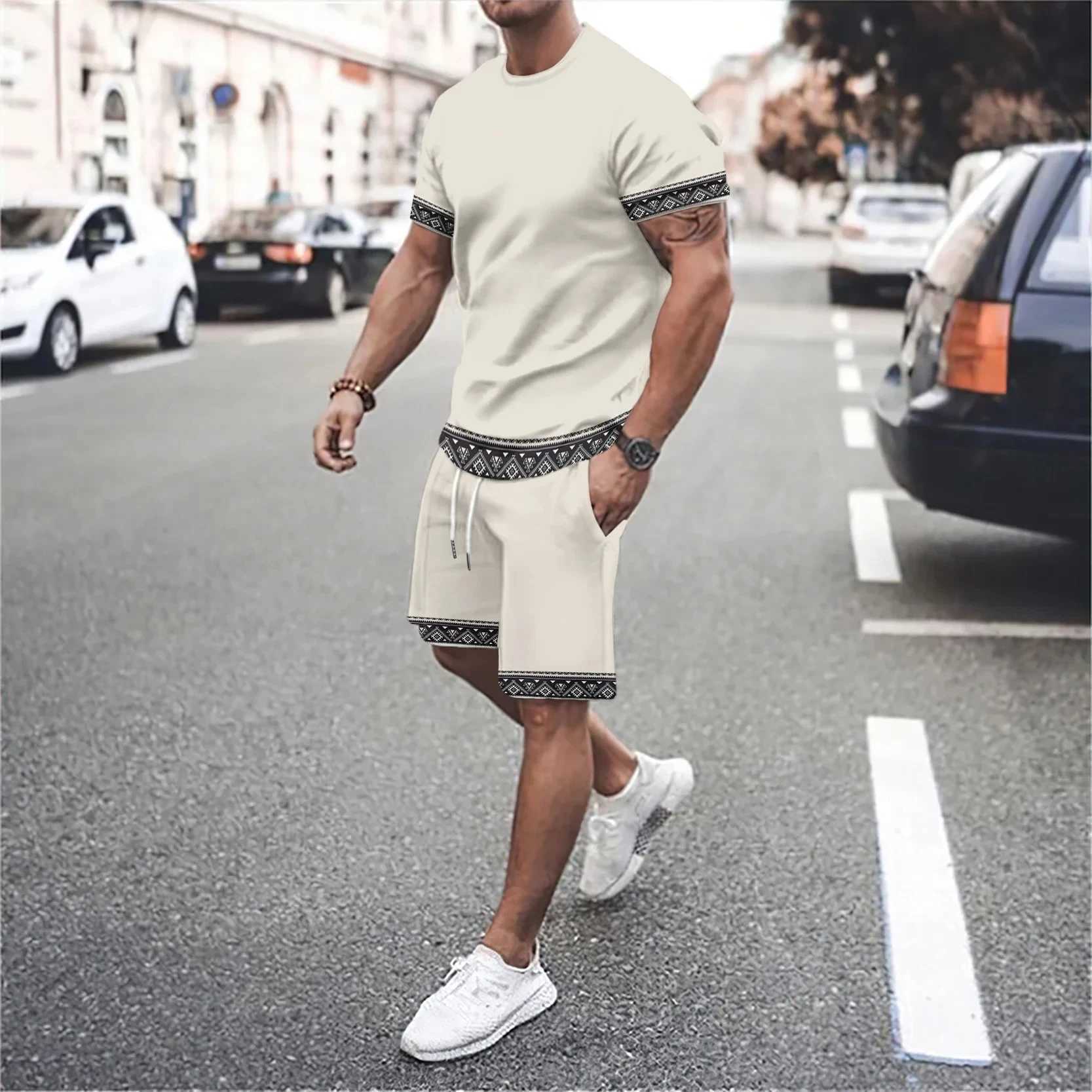 Summer Mens T-Shirts Sets Fashion Digital Printing Casual Sports breathable shorts set Oversized Clothing Mens Tees Beach WearXJ250221
