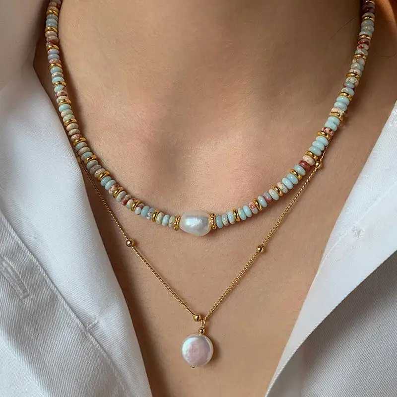 2024 New Trendy Natural Stone Freshwater Pearl Collar Chain Necklace Vintage Handmade Stylish Beads Jewelry Bijoux GiftXJ250222