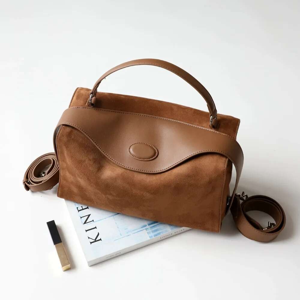 Suede Genuine Leather Boston Female Shoulder Crossbody Retro Style Handbag Bag For Women
