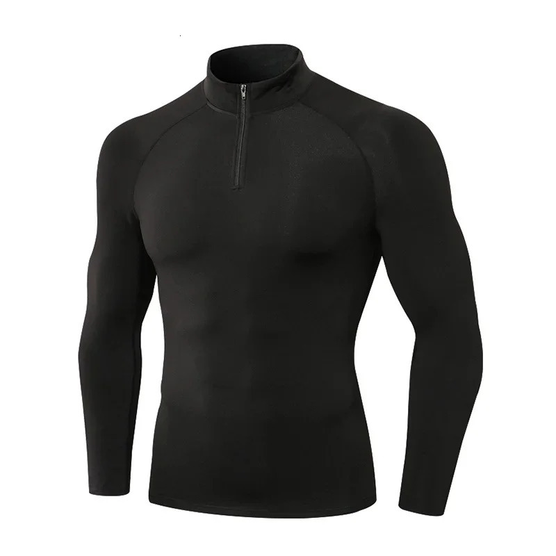Mens Compression Sports Shirts Fitness Tight Long Sleeve Running Training Jogging Gym Sportswear Quick DryHalf Zipper Tops 250219