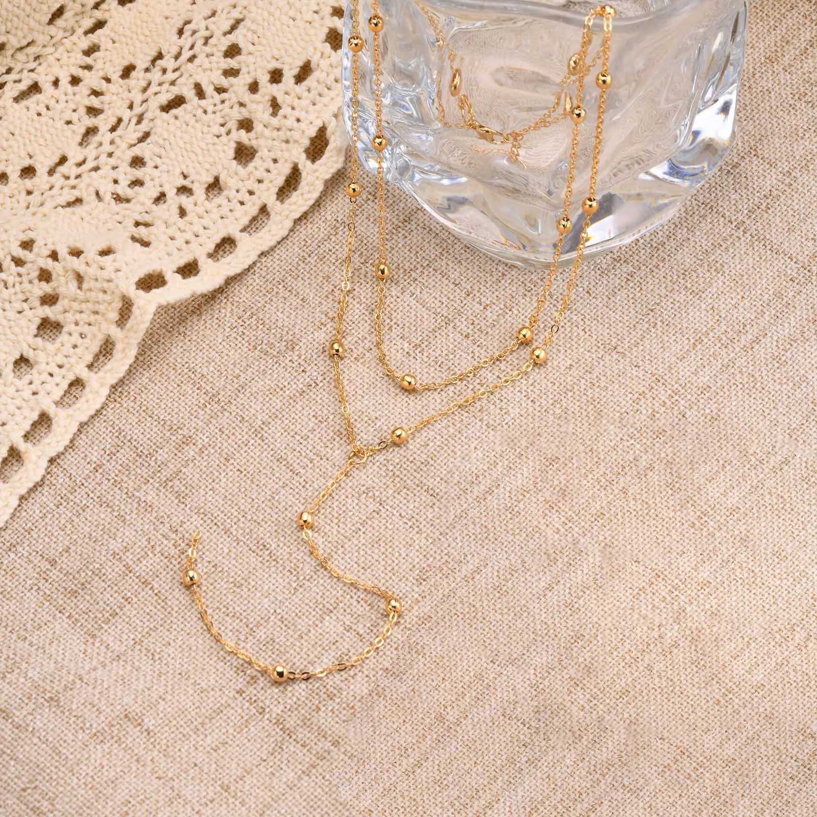 Gold Plated Lariat Necklace for Women Double Laryered Long Chain Drop Pendant Choker Necklaces Fashion Gifts W250221