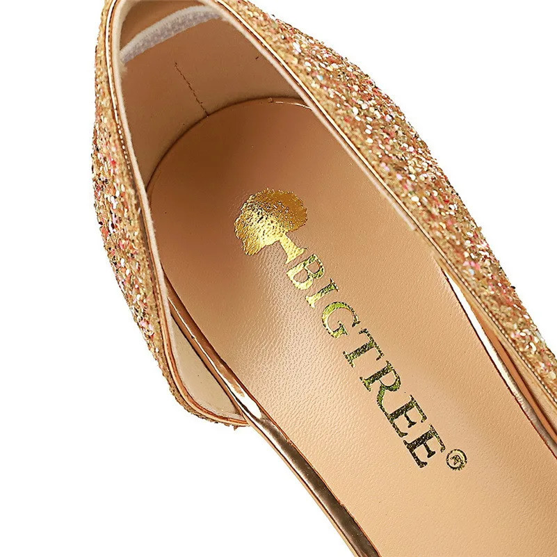 Women 7cm 10.5cm Super High Heels Blue Gold Pumps Sexy Sequins Bling Low Heels Lady Scarpins Stiletto Sparkly Party Shoes 250221