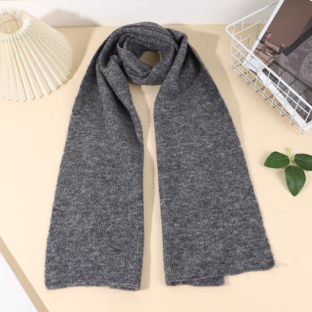 T158 pure color simple style knitted scarf female autumn and winter new style fashionable all-match high-grade student warm neck scarf